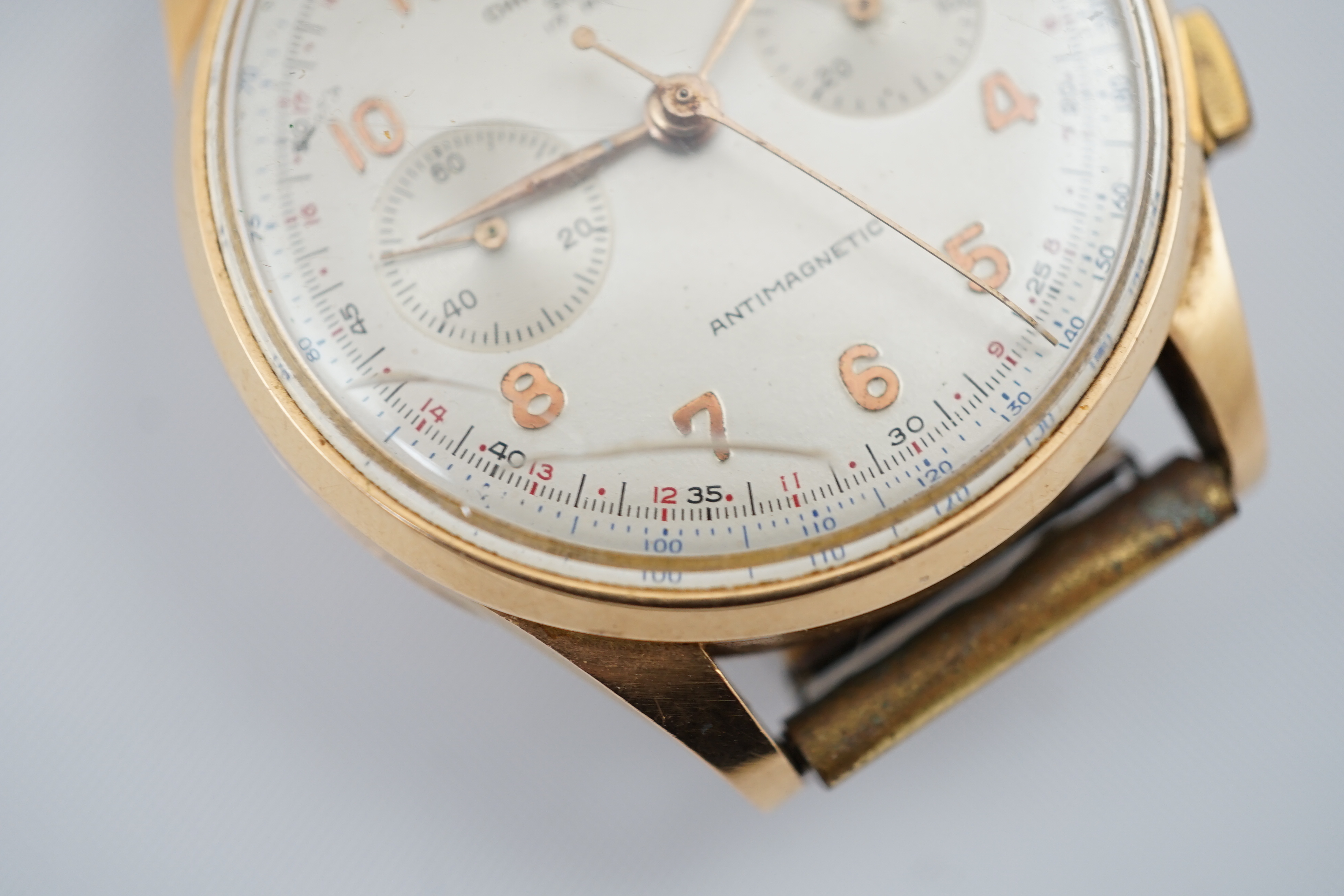 A gentleman's 18ct gold Aidix chronograph manual wind wrist watch